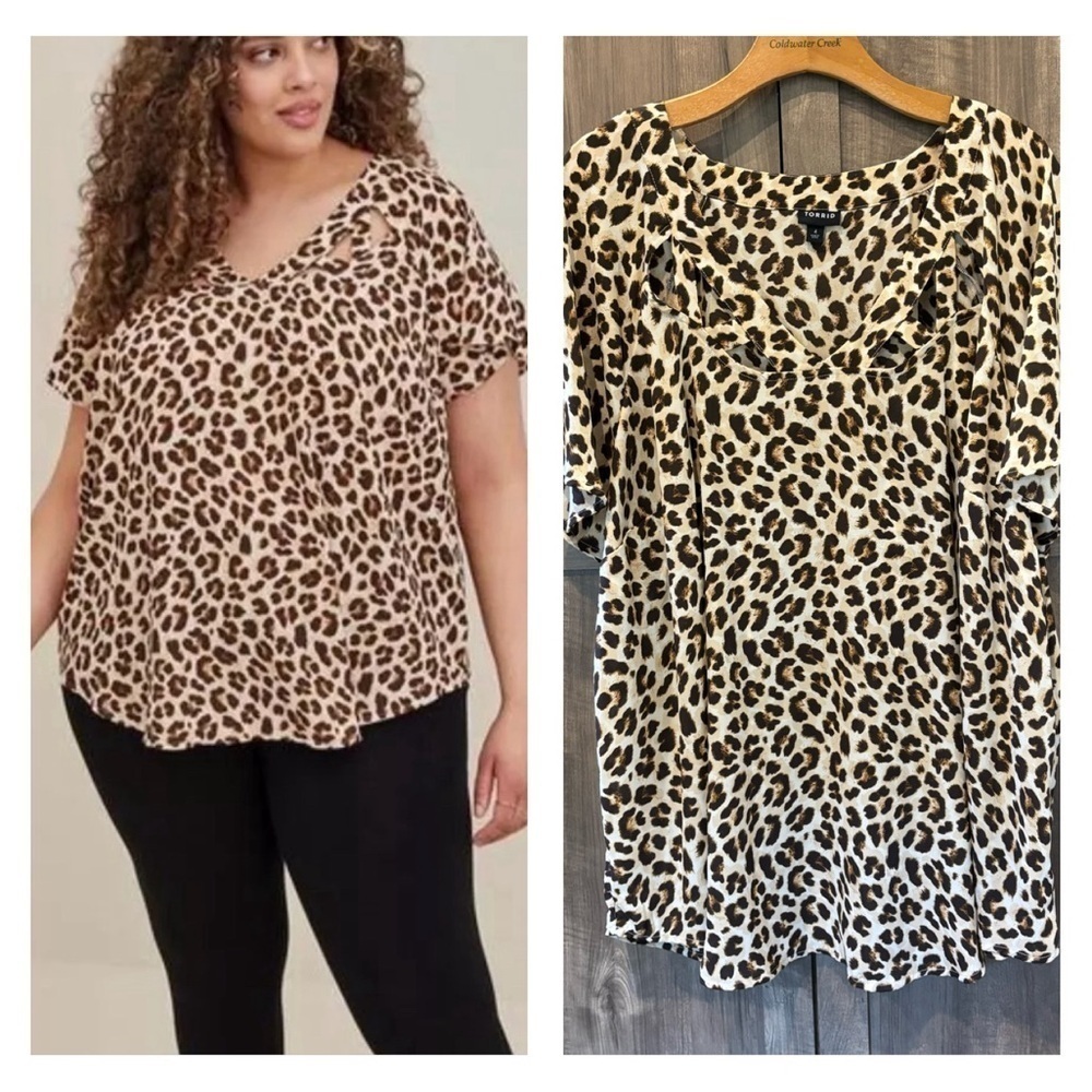 Torrid 4X Blouse Leopard Print Short Sleeve Top